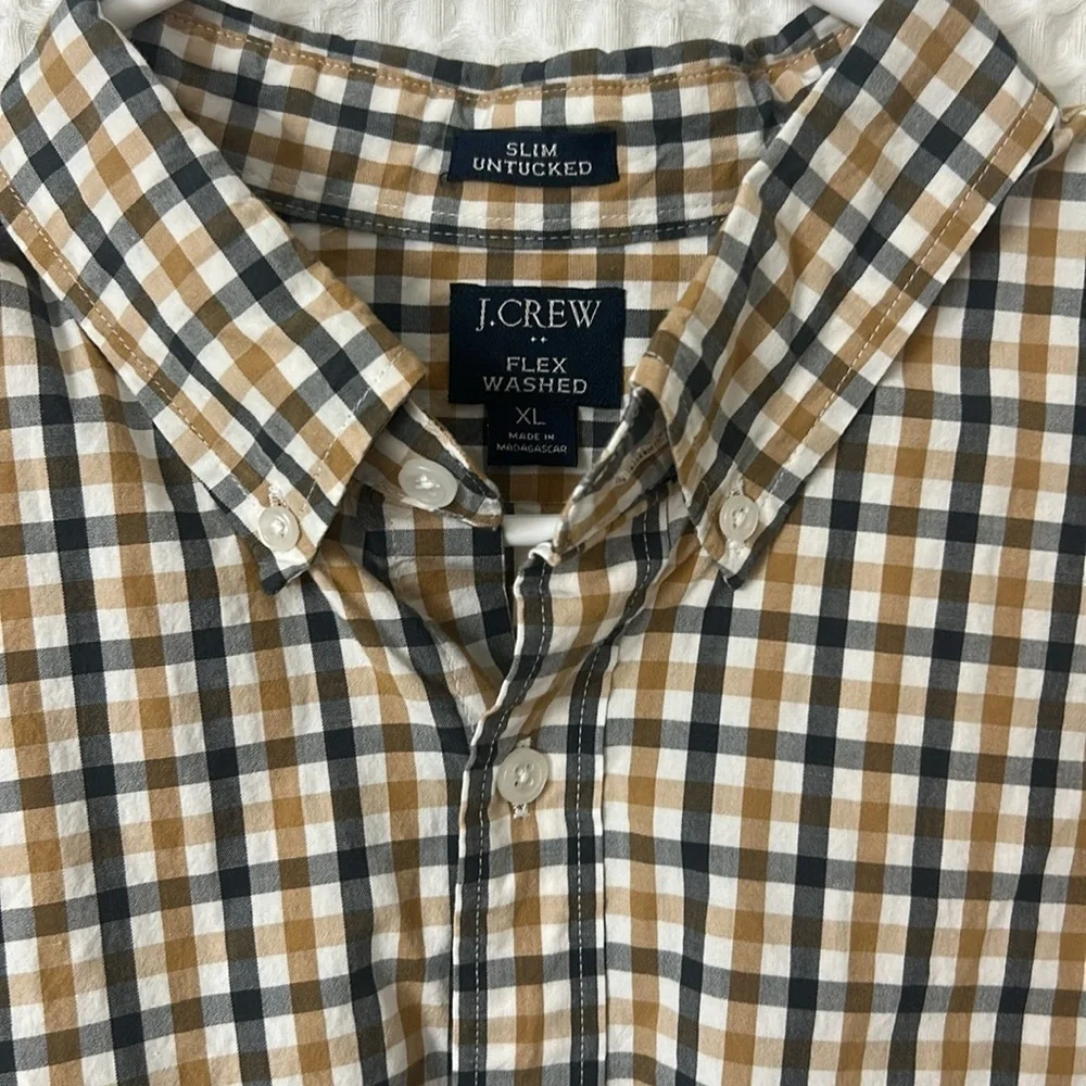 J.Crew Mens Shirt XL Slim Untucked Flex Washed Gingham Long Sleeve Button